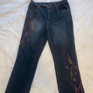 Vintage Chicos Upcycled Painted/Beaded Jeans Size 1.5